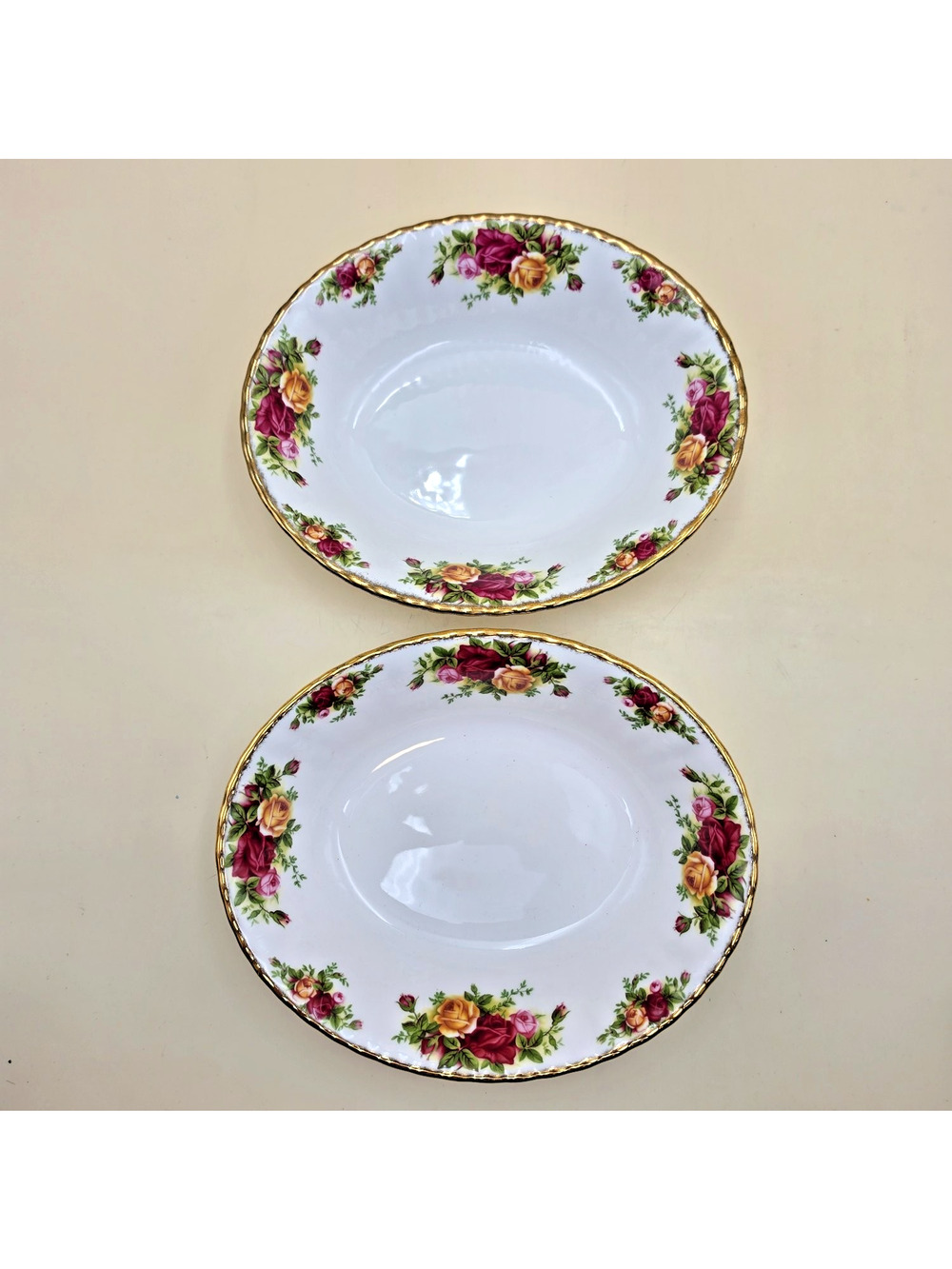 Vintage Royal Albert Old Country Roses 9 Inch Oval Vegetable Serving Bowls Set 2
